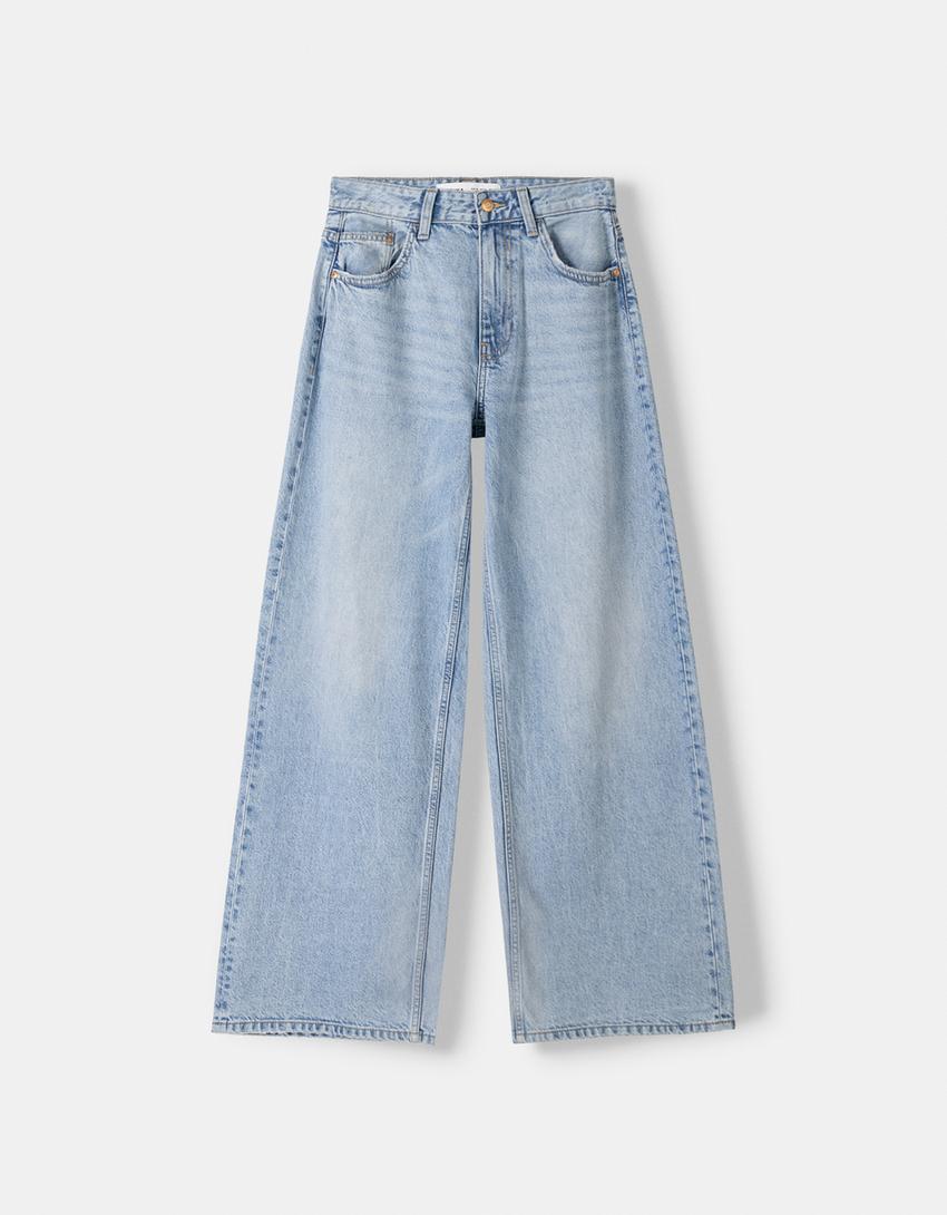 Blugi wide leg-Albastru deschis