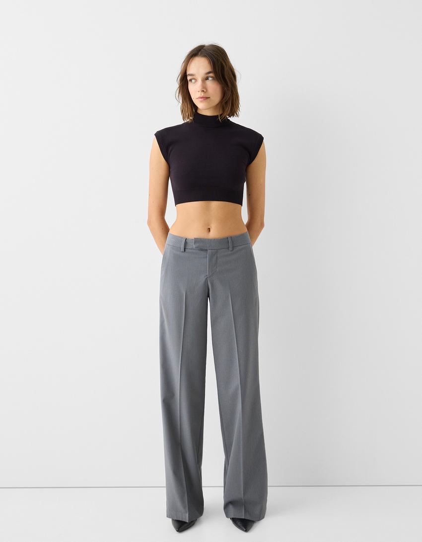 Low-waist straight-leg tailored fit trousers-Dark grey