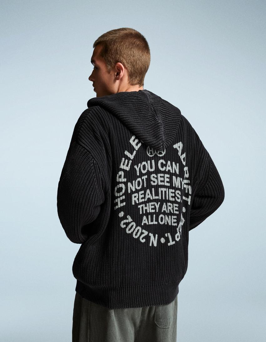 Printed sweatshirt with zip-Black