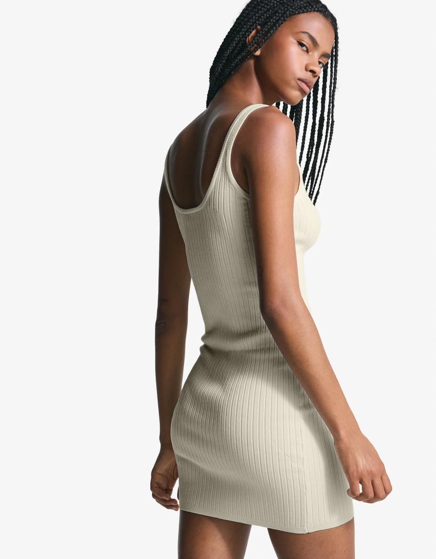 Vestido mini de alças com laço-Cru-2