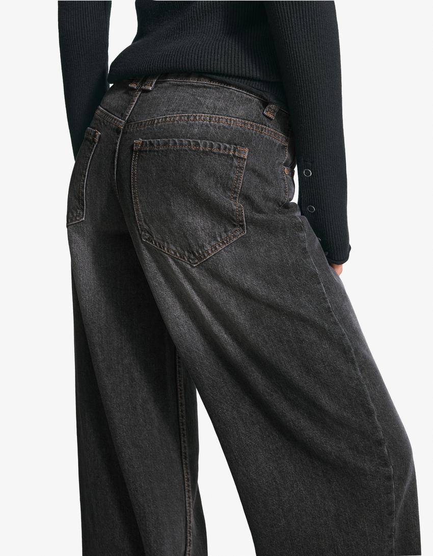 Jeans baggy fit barrel fit taille basse-Gris foncé