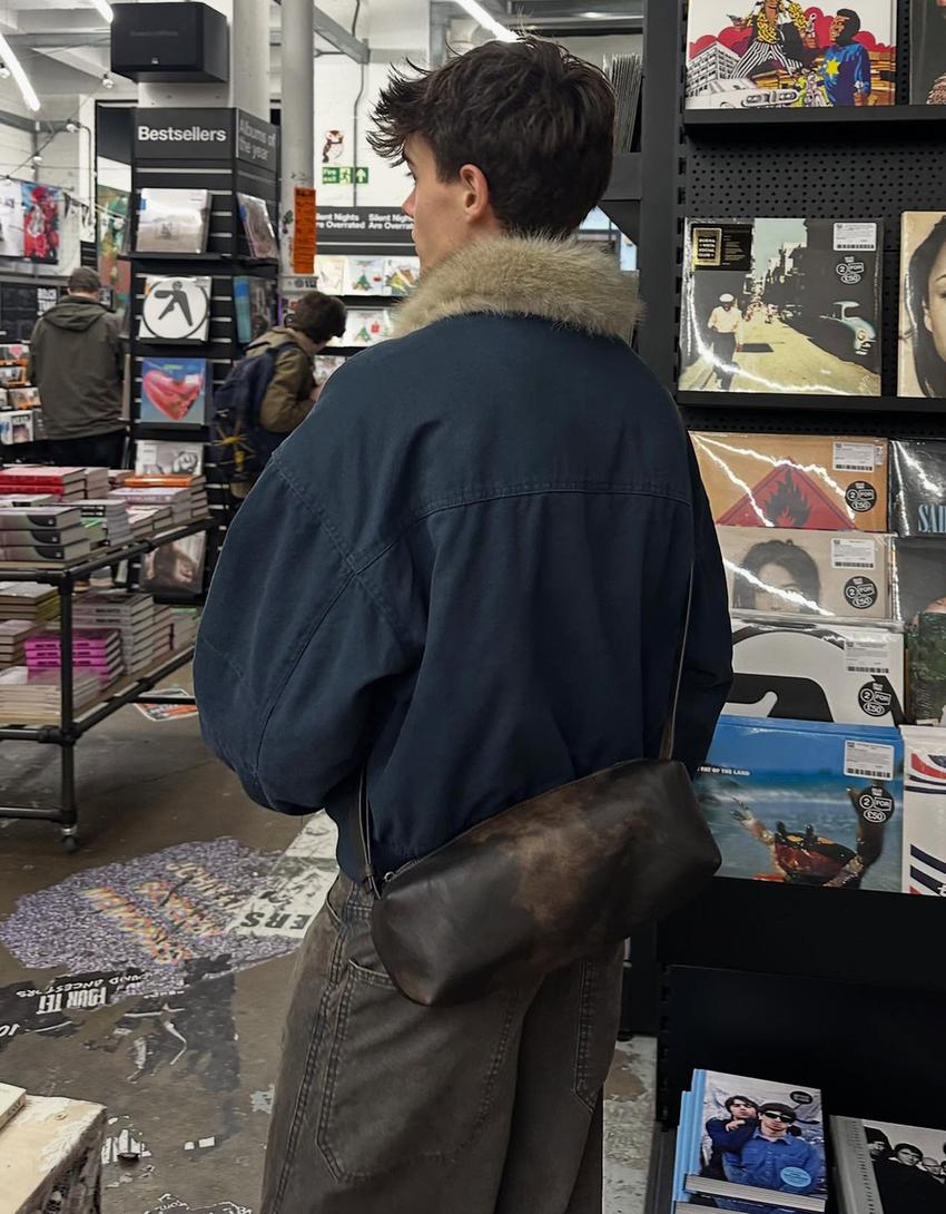 Jacket with faux fur collar-Navy