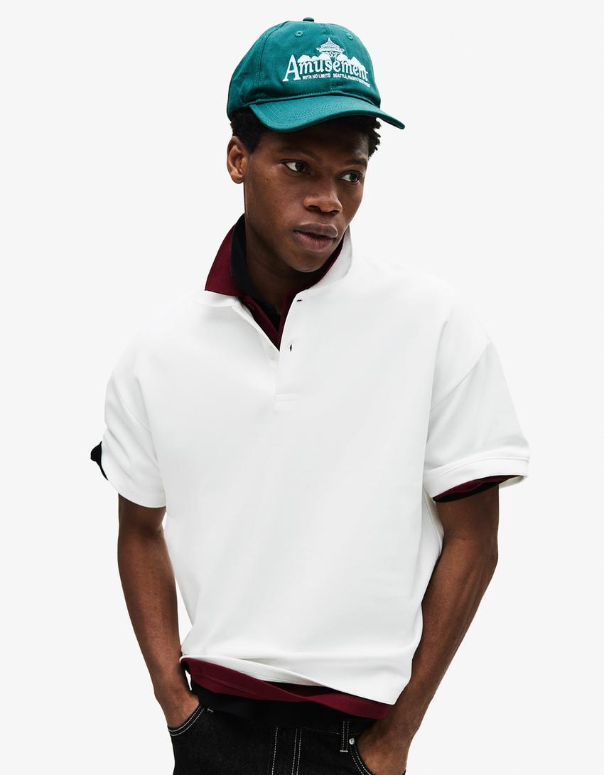 Polo mit kurzen Ärmeln-Grbrochenes Weiss