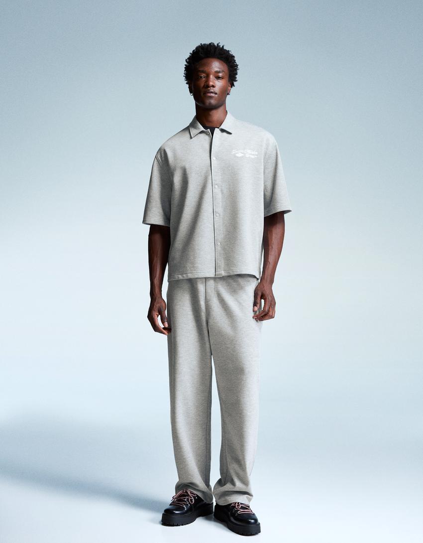 Chemise à manches courtes brodée-Gris-2