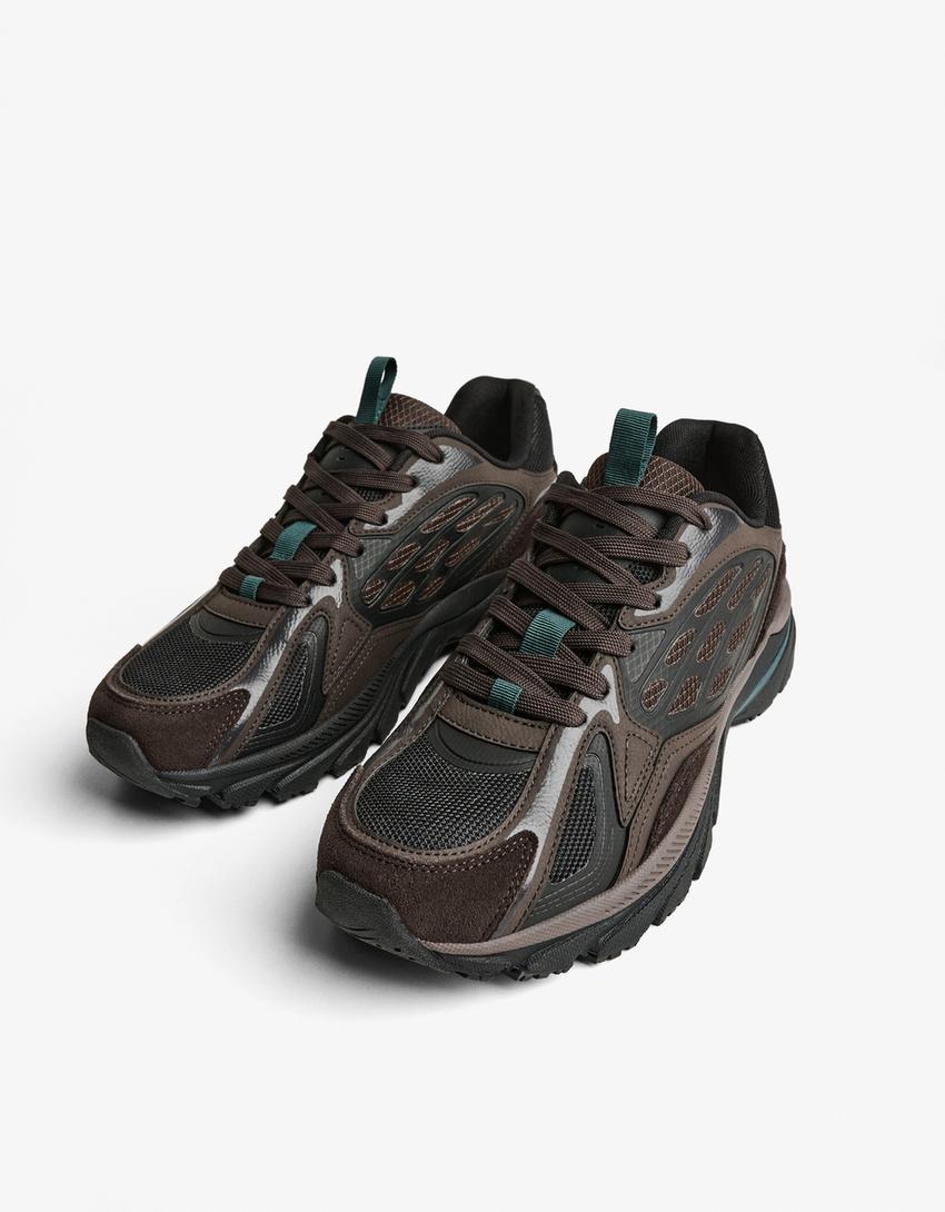 Casual-Sneaker im Materialmix-Braun