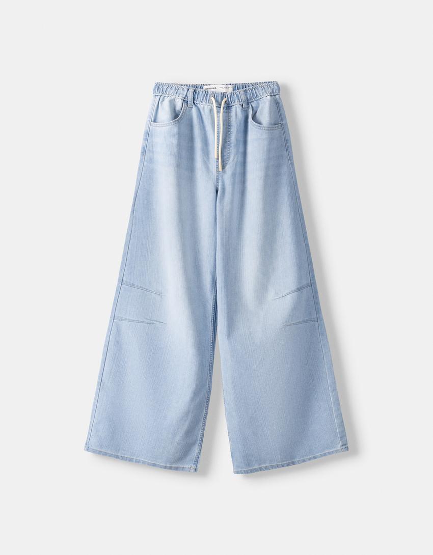 بنطال جينز رياضي واسع الساقين-أزرق فاتح-4