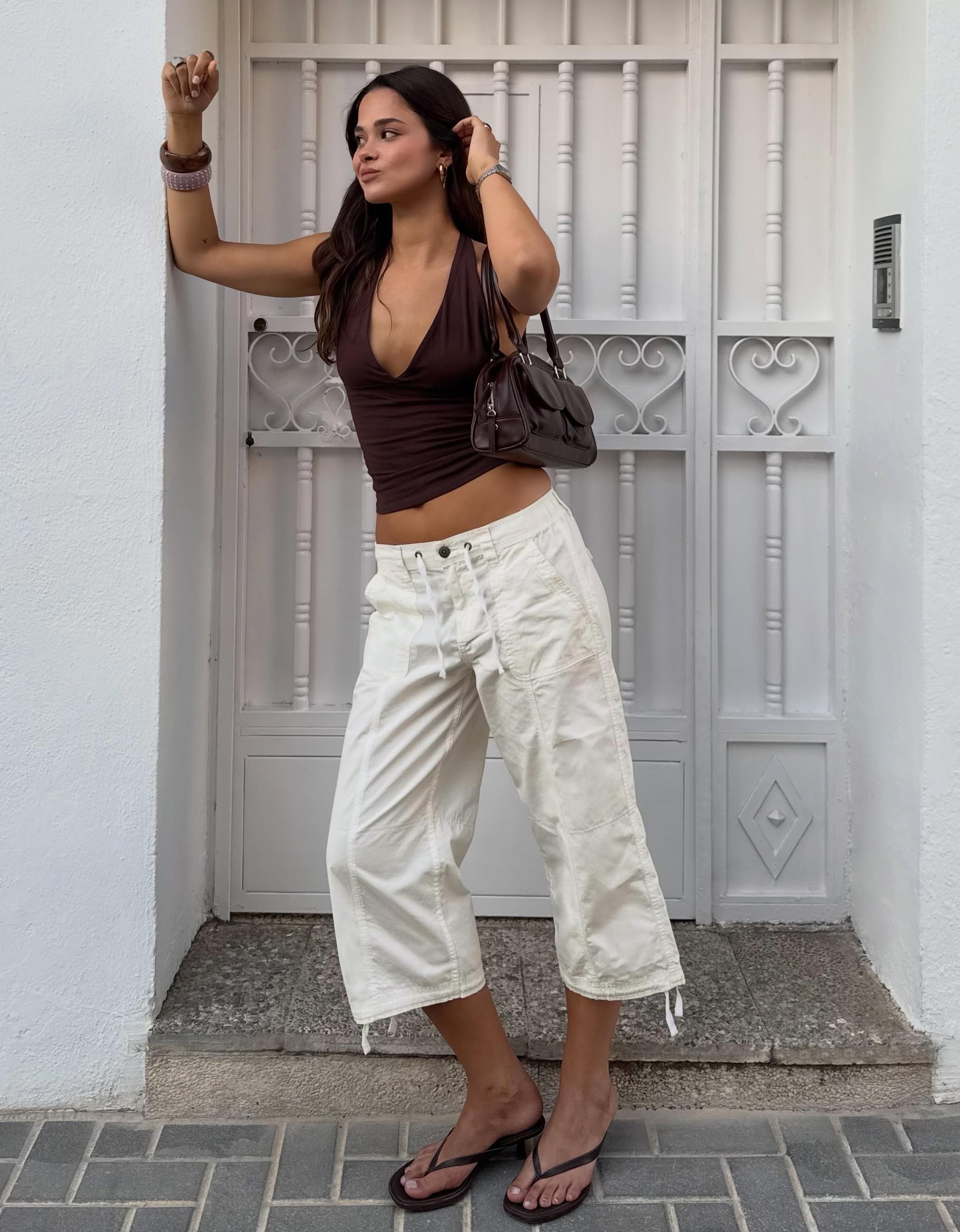 Bershka Pantalón Capri Mujer 32 Blanco Roto