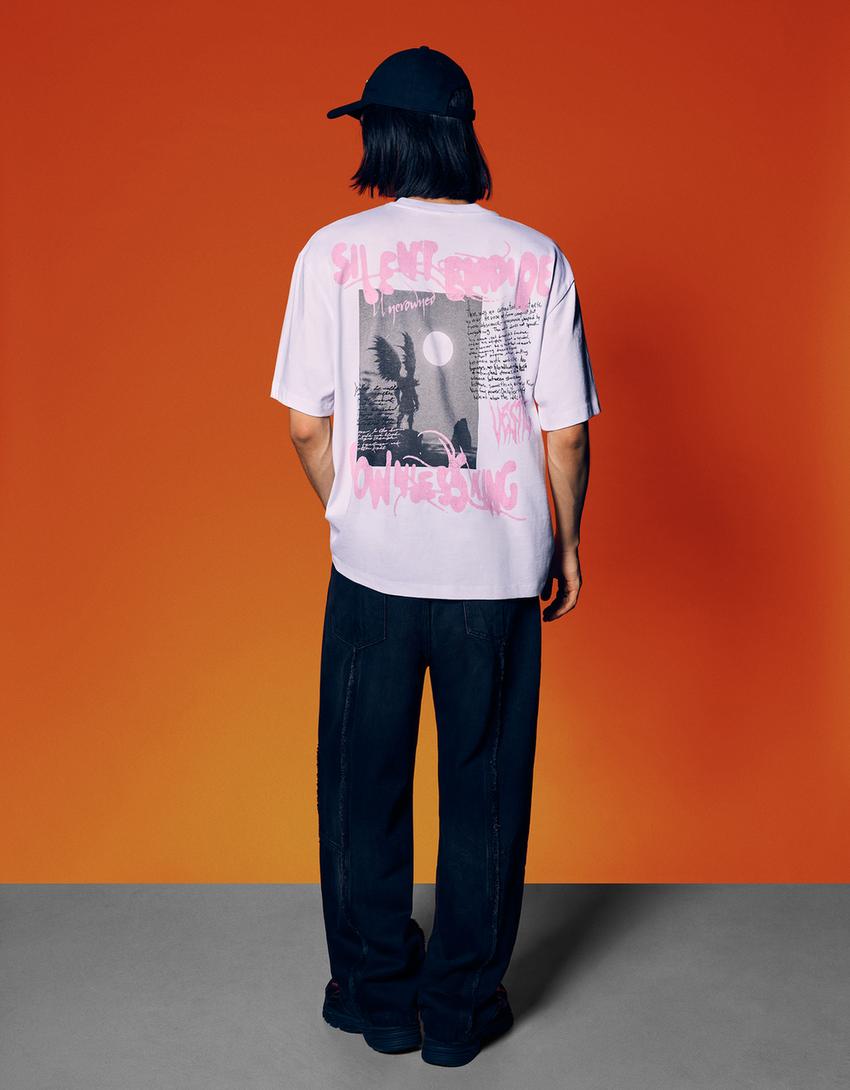 Camiseta manga corta print-Blanco