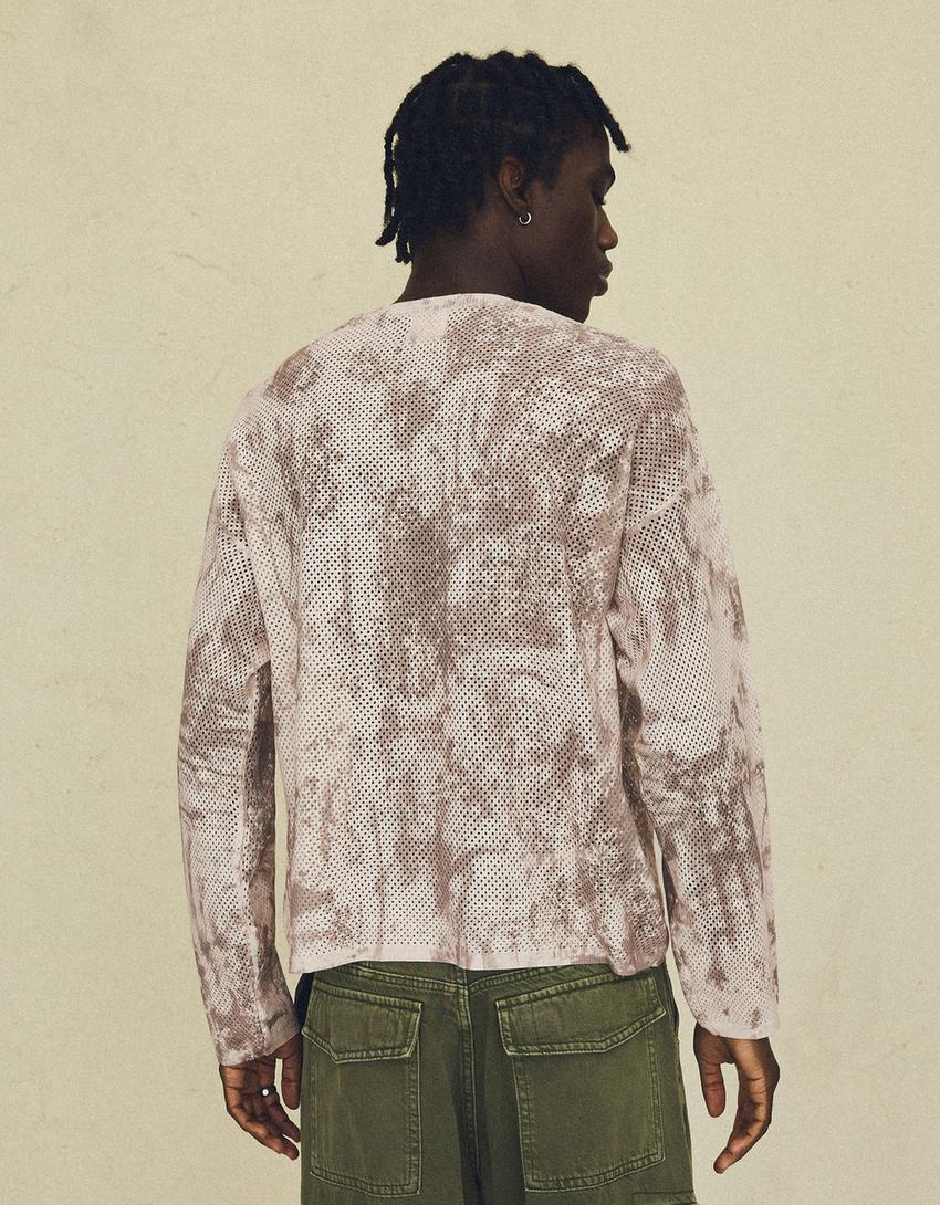 Mesh-Pullover mit Print-Khaki
