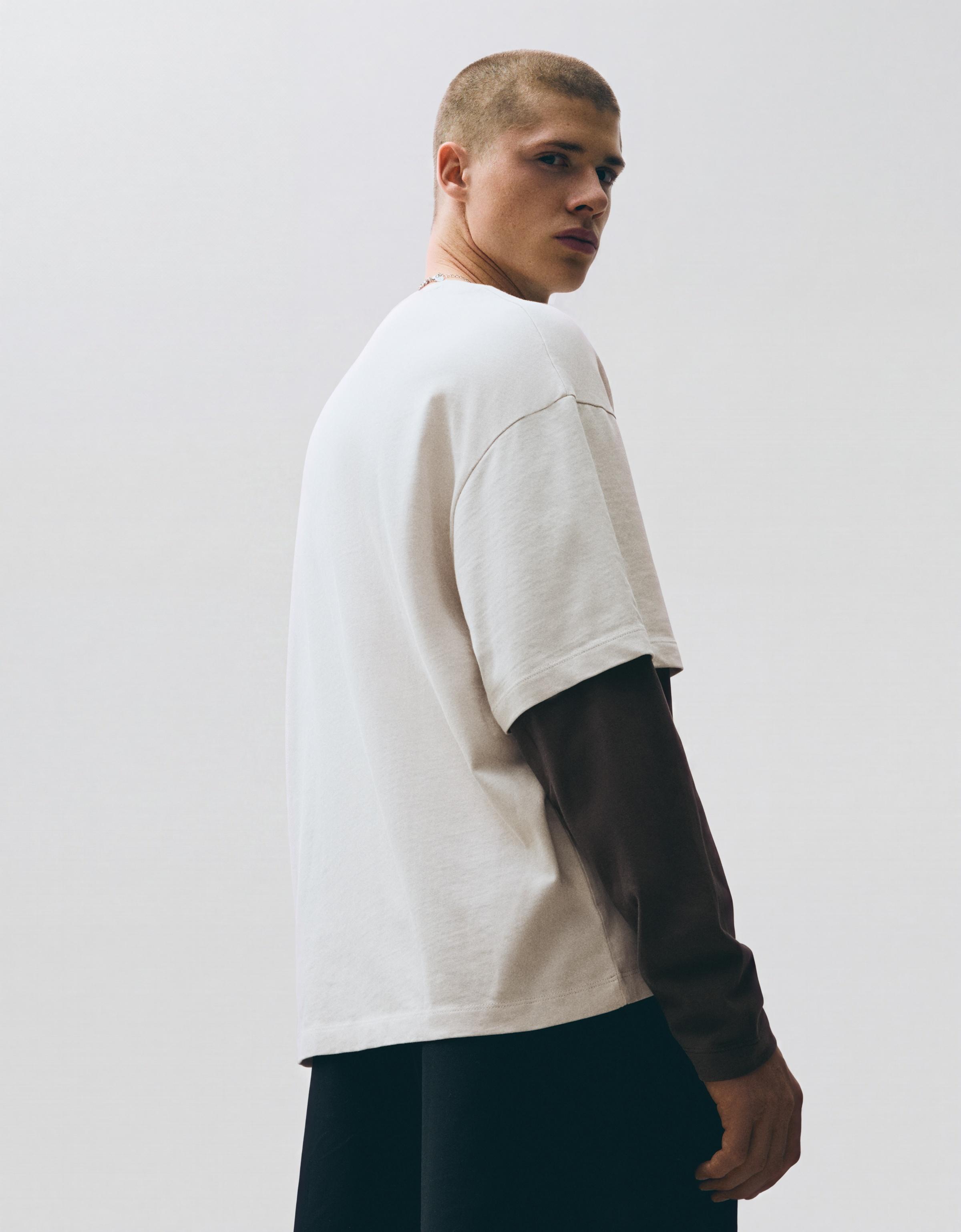 Contrast double-sleeve T-shirt — Grey