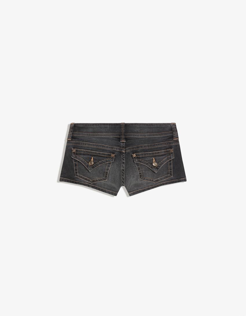 Denim mini shorts-Black