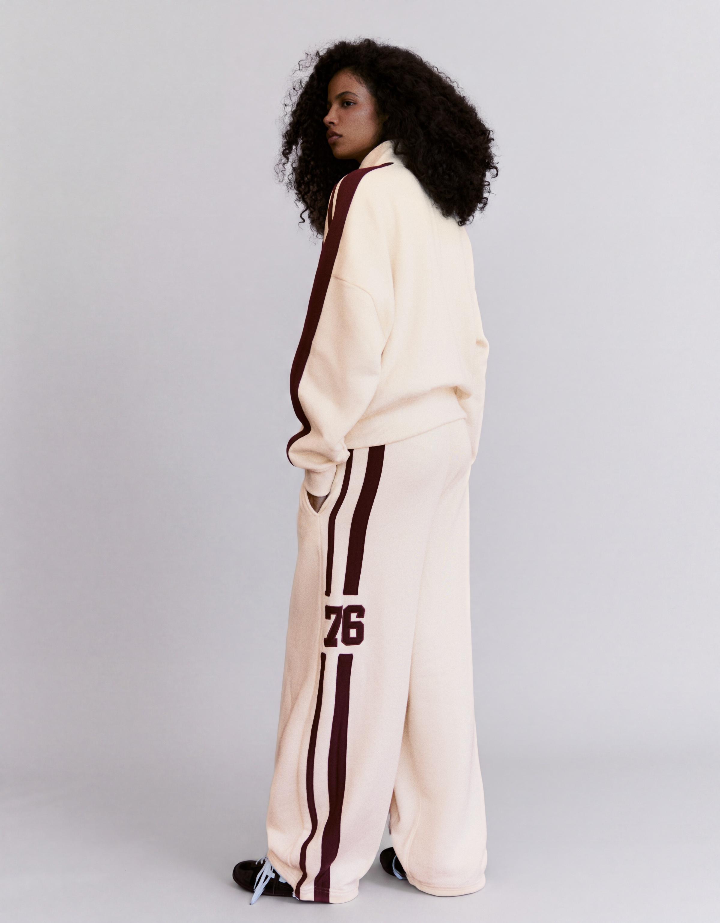 Plush zip-up sweatshirt with patch — Cream