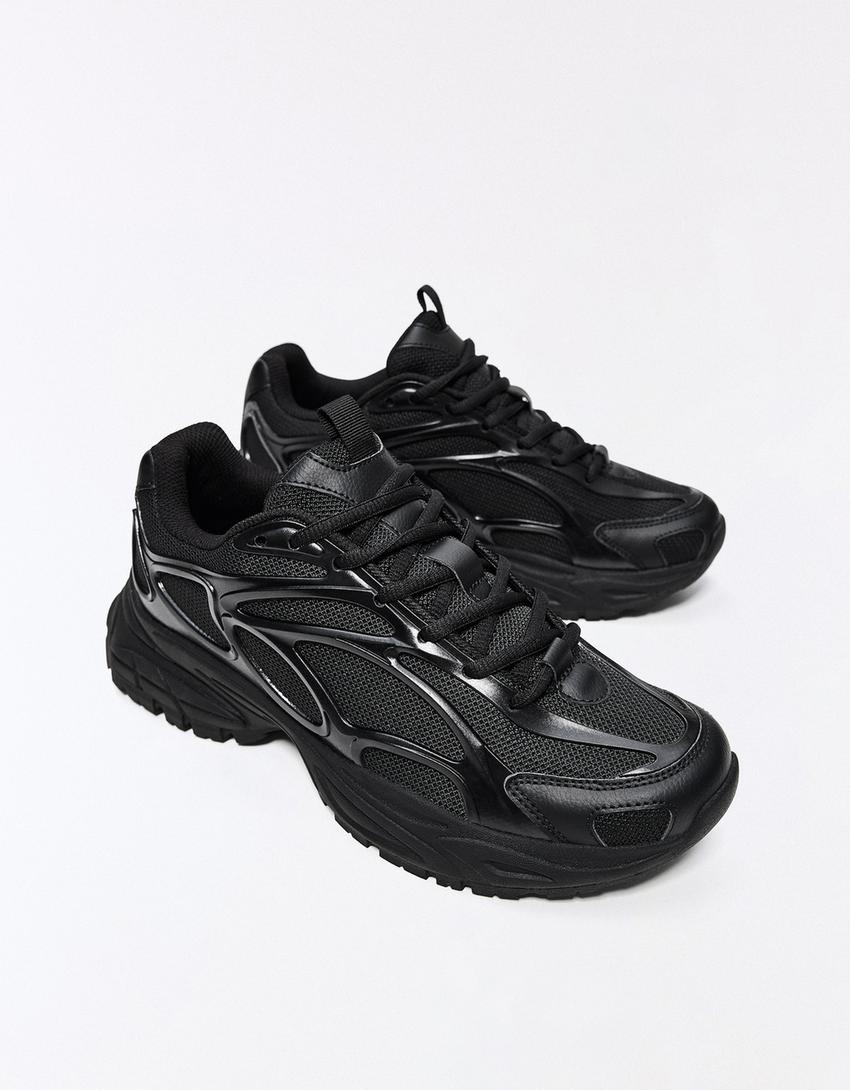 Chunky combined sneakers-BLACK