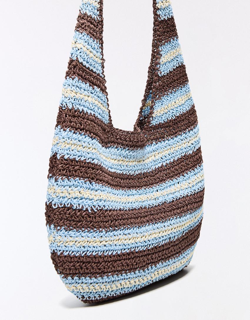 Raffia bucket bag-Light blue