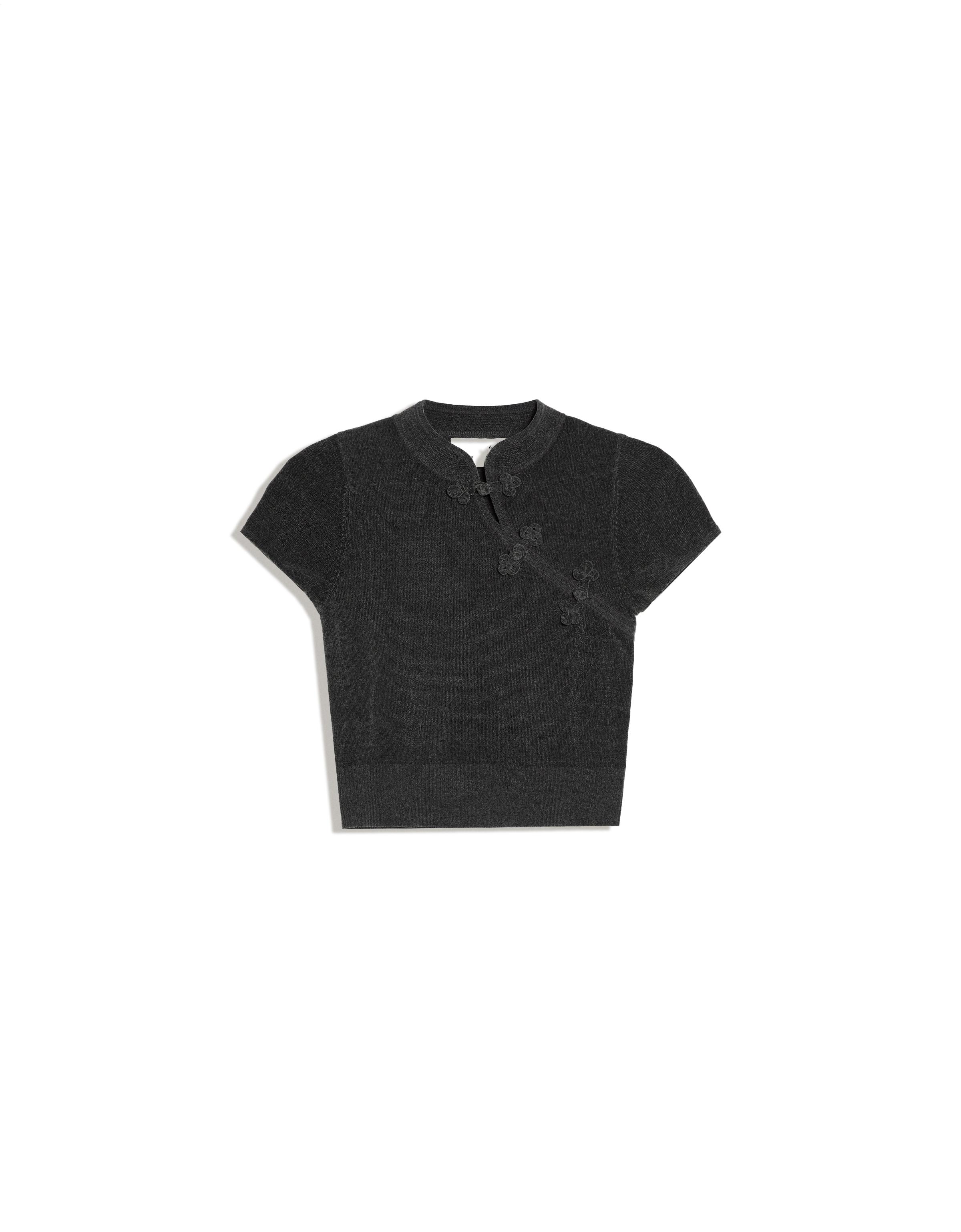 Short sleeve knit jumper with clasps — Dark grey