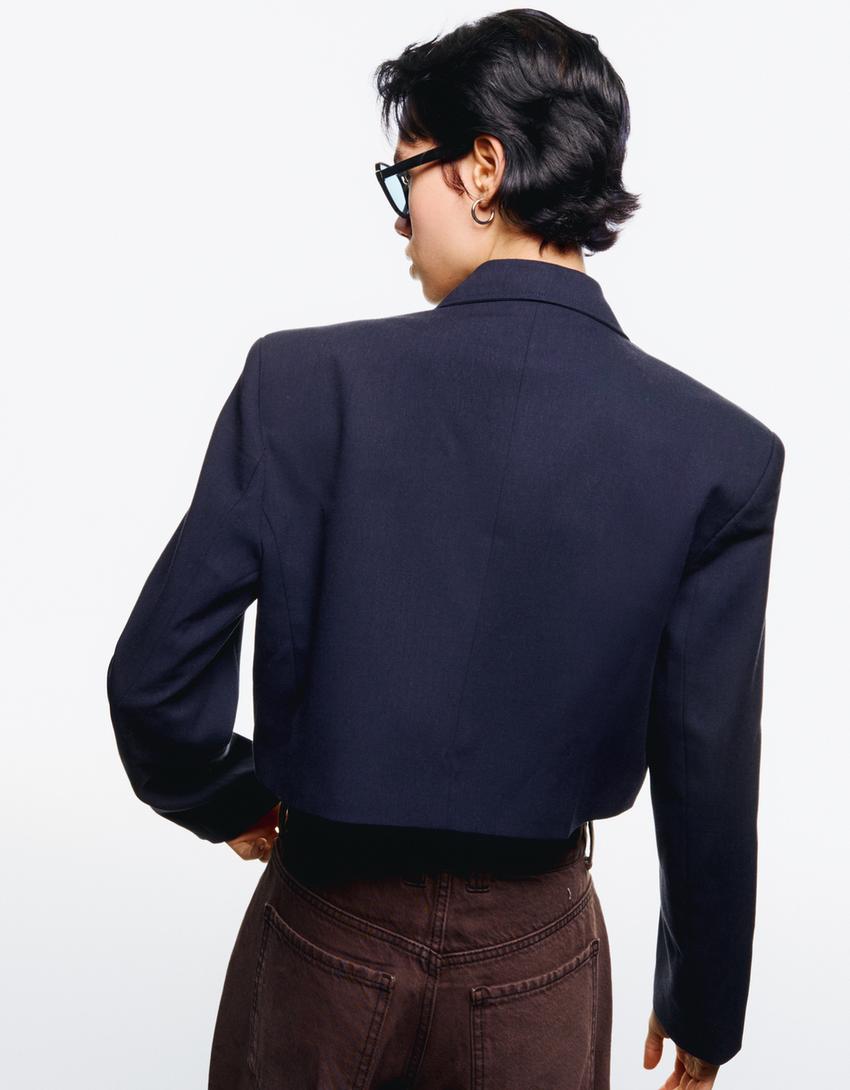 Double-breasted boxy fit blazer-Navy