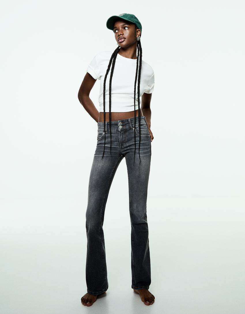 Low waist bootcut jeans-Donkergrijs-0