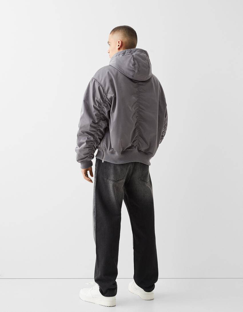 Blouson bomber capuche oversize-Gris-1