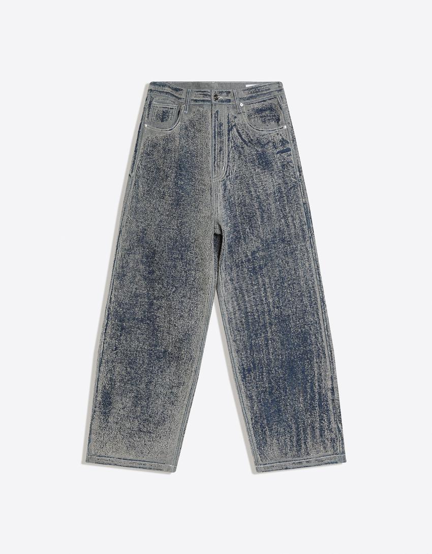 Jeans baggy fit testurizzati-Azzurro Lavato