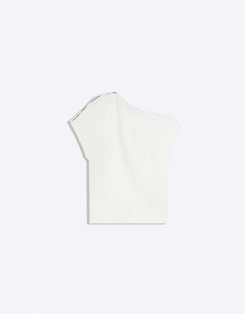 Asymmetric rustic short sleeve T-shirt-Cream