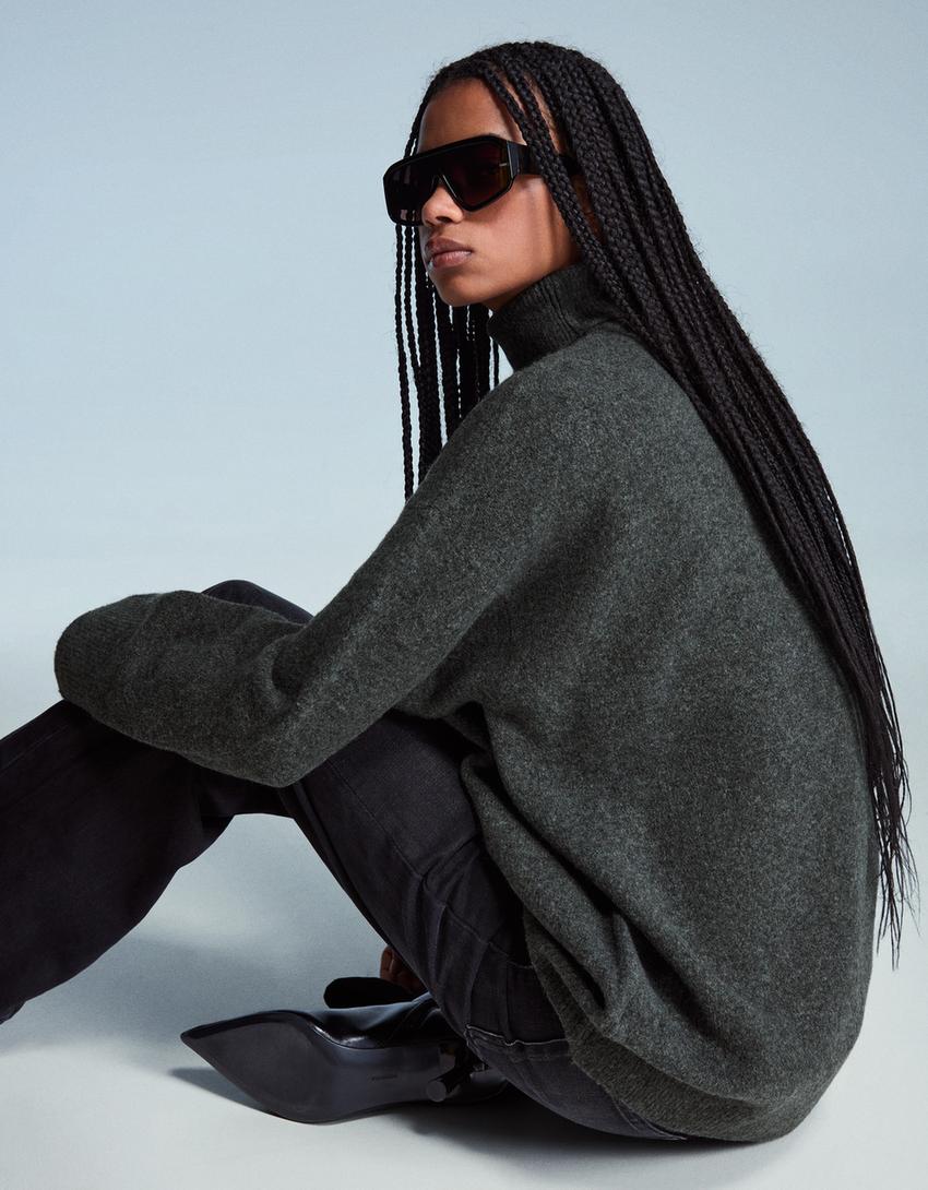 Oversized turtleneck sweater-Dark grey