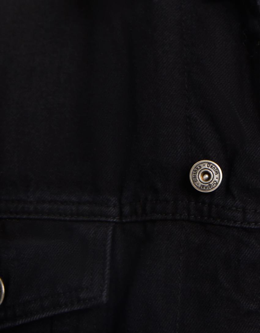Faux shearling denim jacket-Black-5