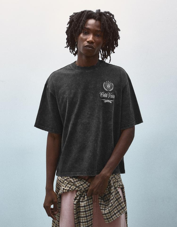 Short sleeve boxy print T-shirt — Black