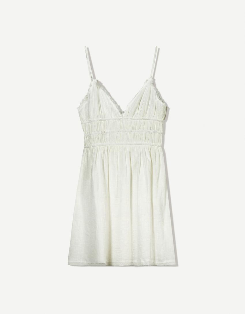 Rustieke mini-jurk met volants-Wit
