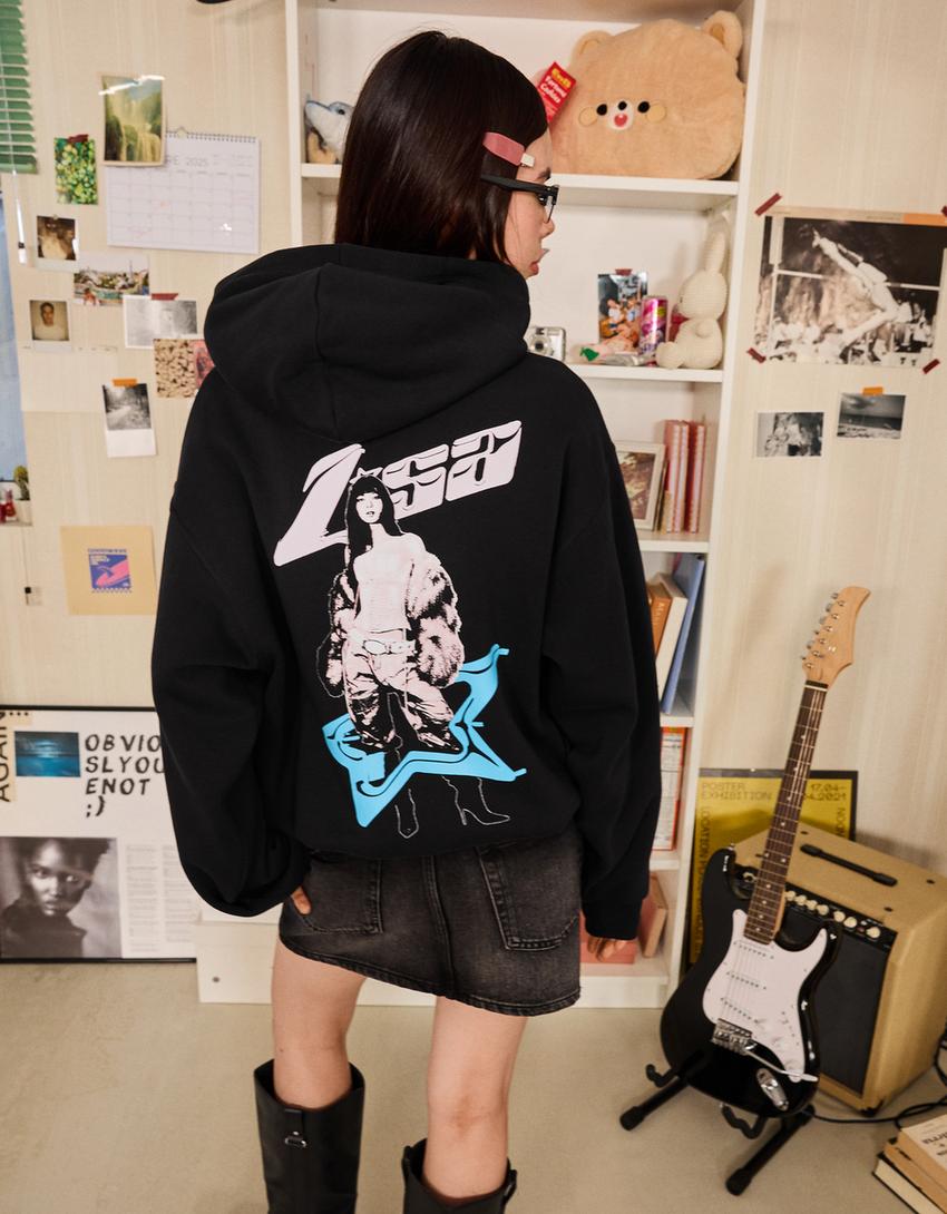 Düz kapüşonlu sweatshirt-Siyah