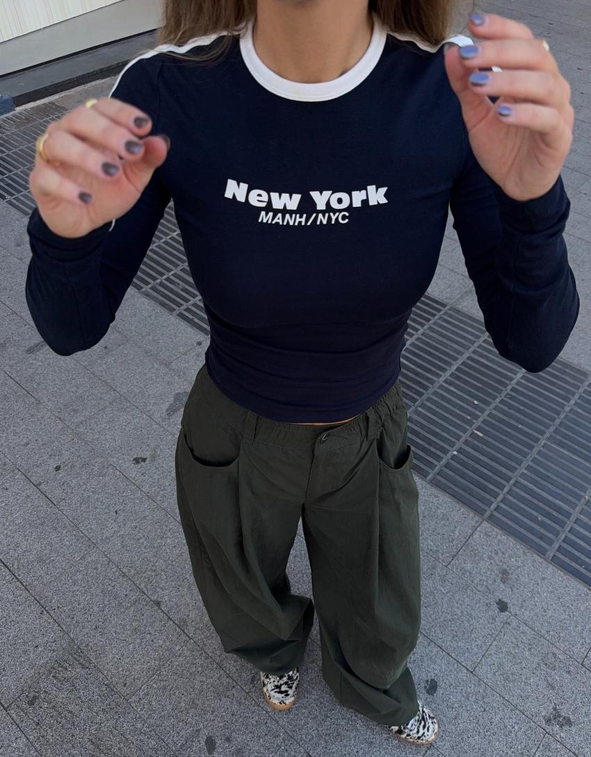 Printed long sleeve T-shirt-Navy
