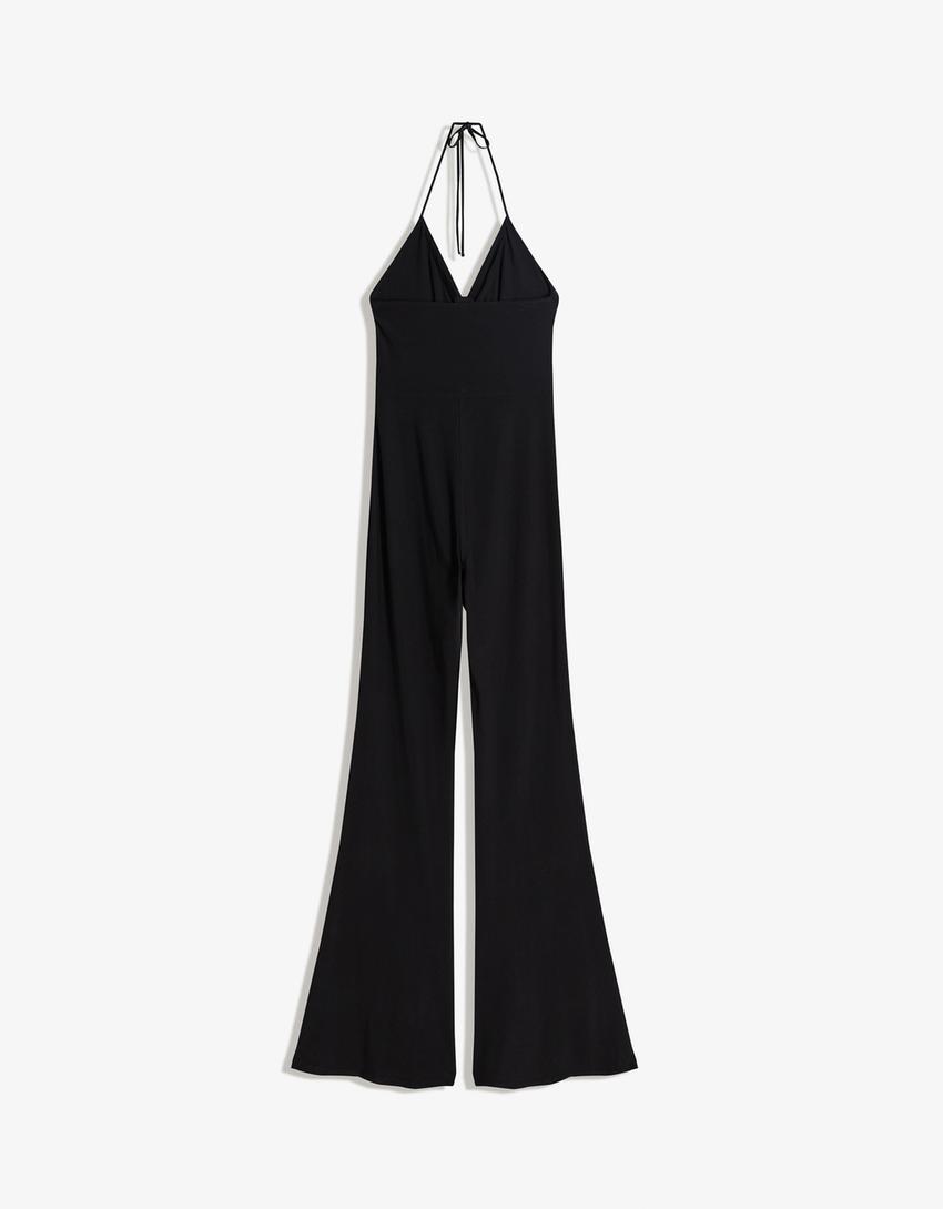 Mono largo flare tirantes-Negro