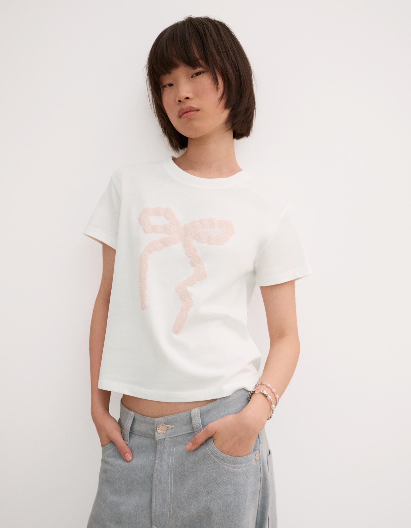 Bershka Camiseta Manga Corta Print Mujer S Blanco