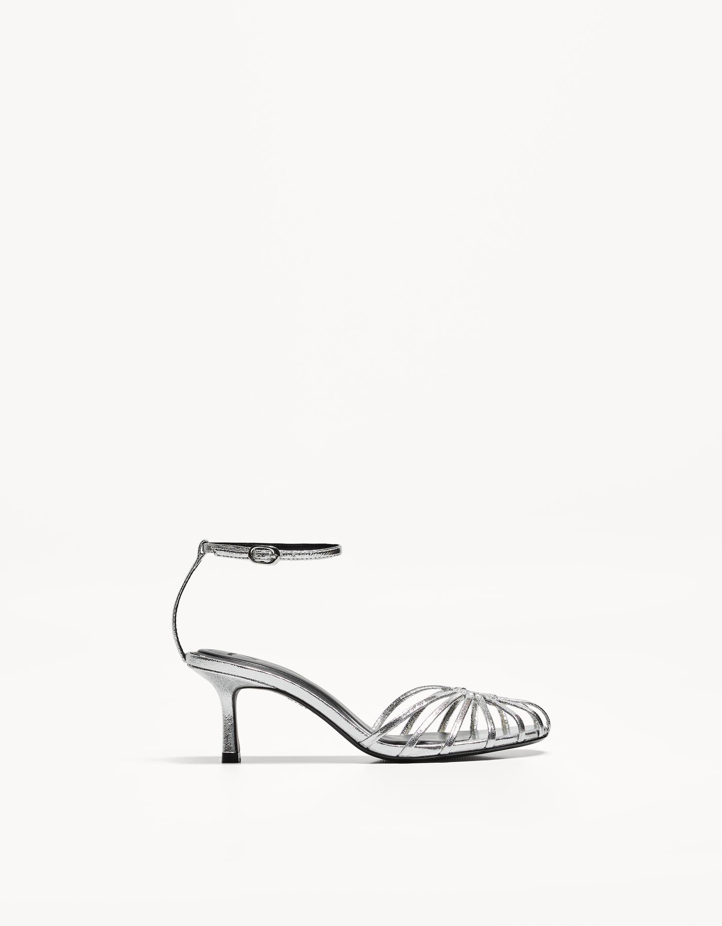 Bershka sandały rzymianki na obcasie srebrny