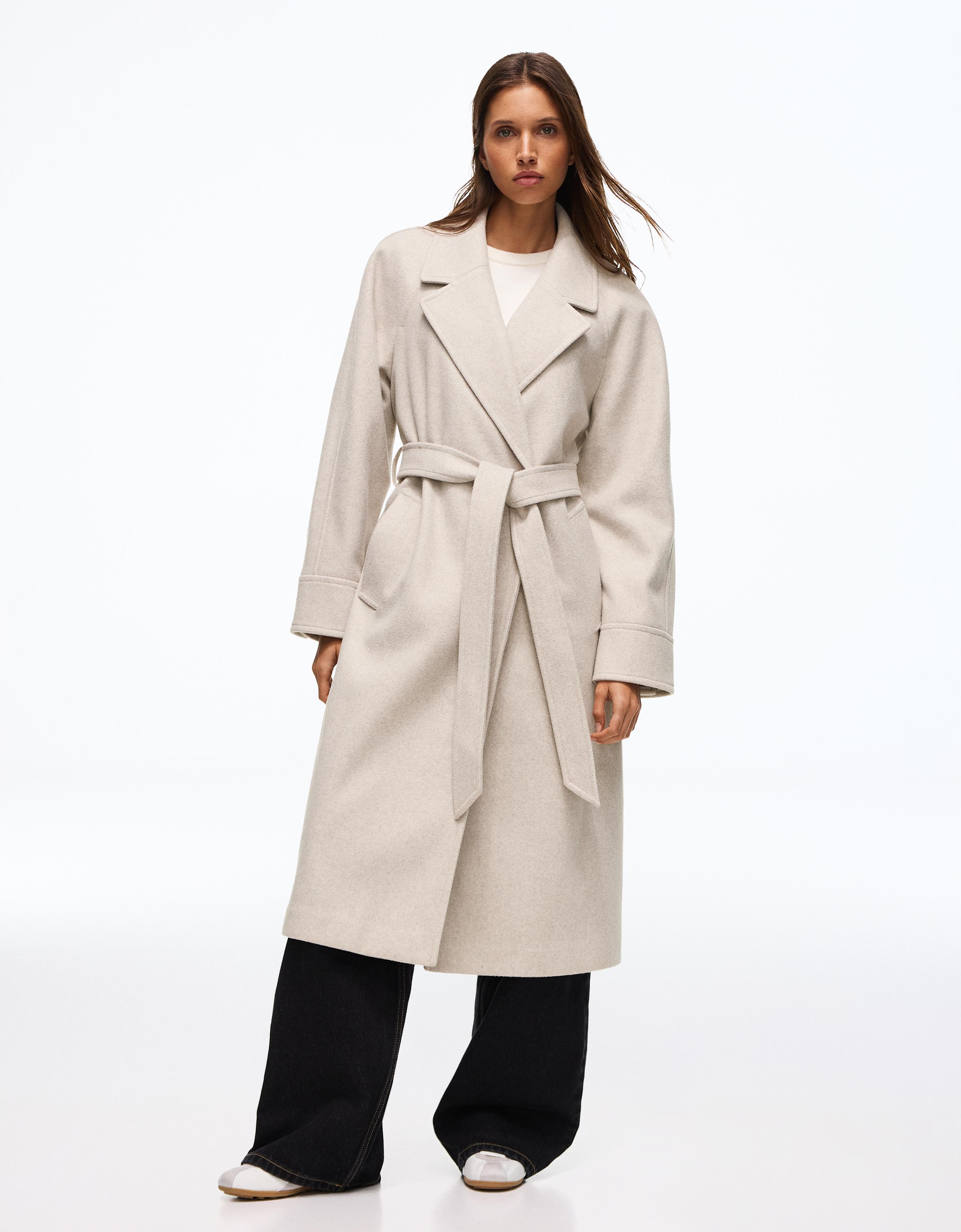 Long soft belted coat — Beige