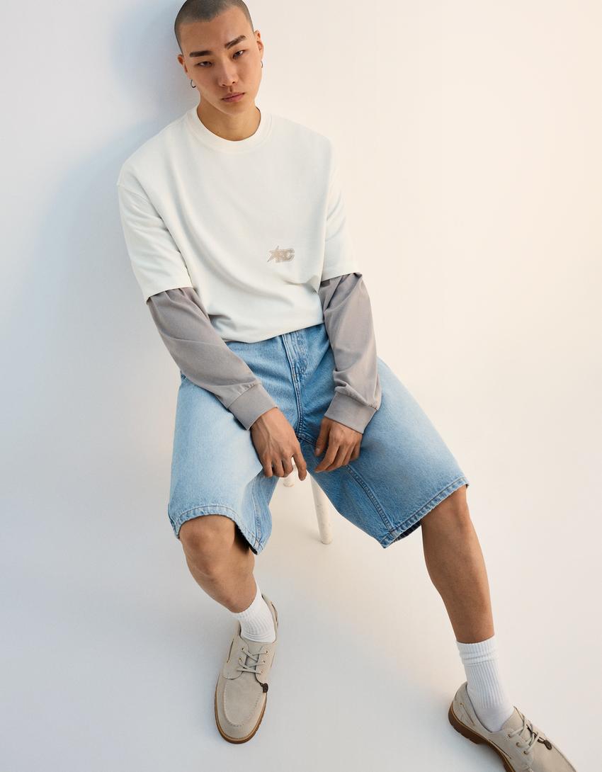 Bermuda baggy denim-Bleu lavé