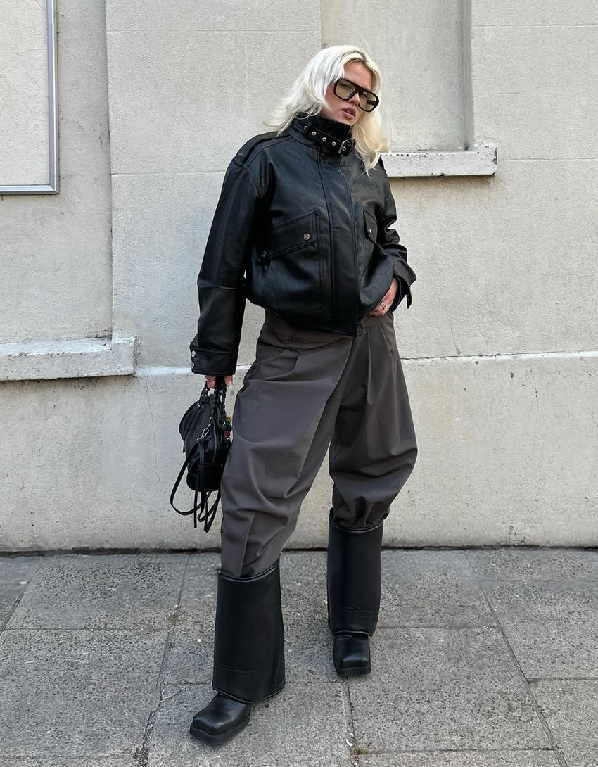 Giacca in finta pelle con tasche-Nero