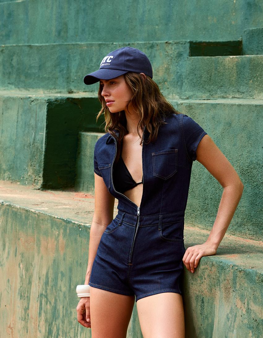 Mono denim corto-Marino-0