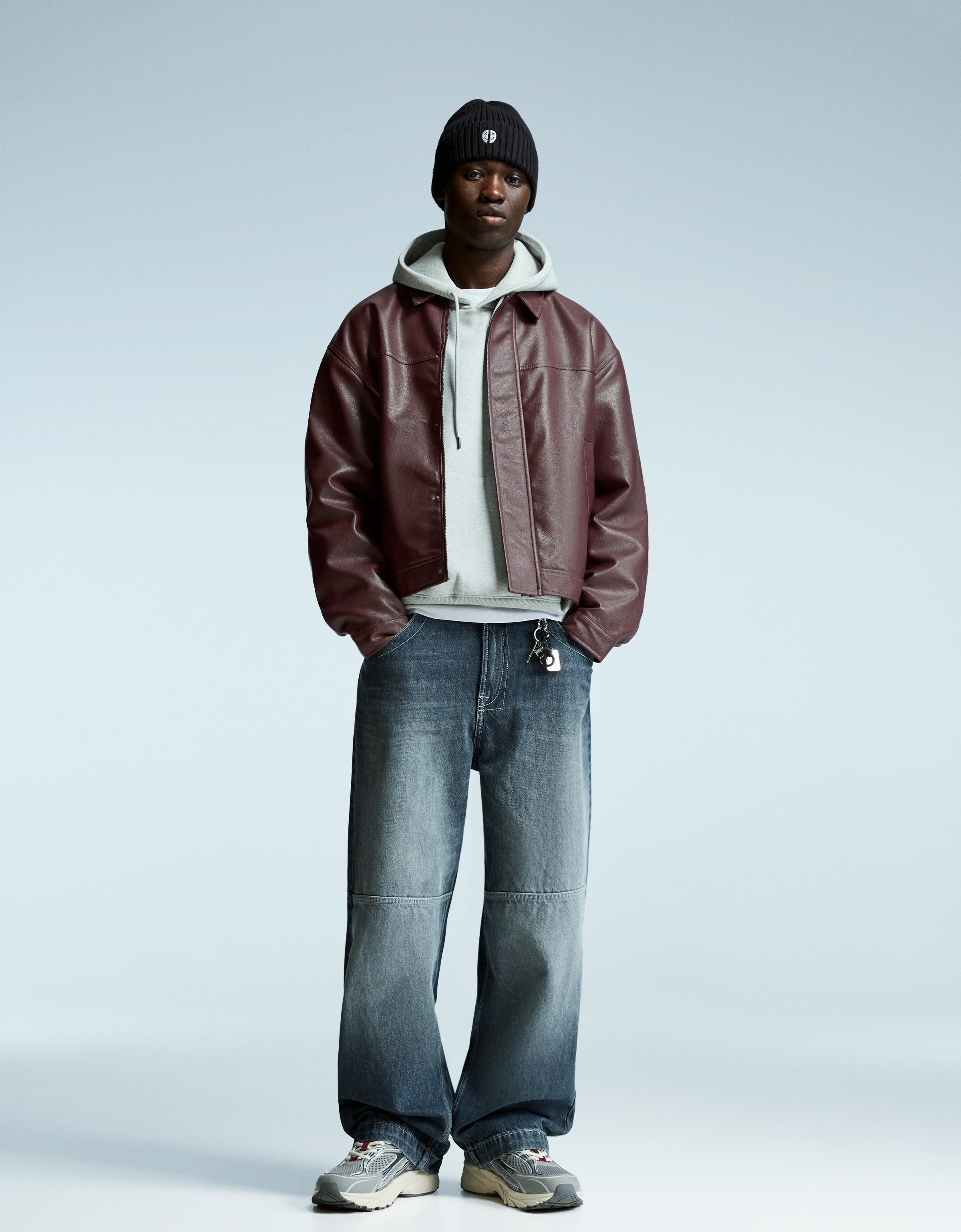 Suni deri boxy fit ceket - Görsel 34