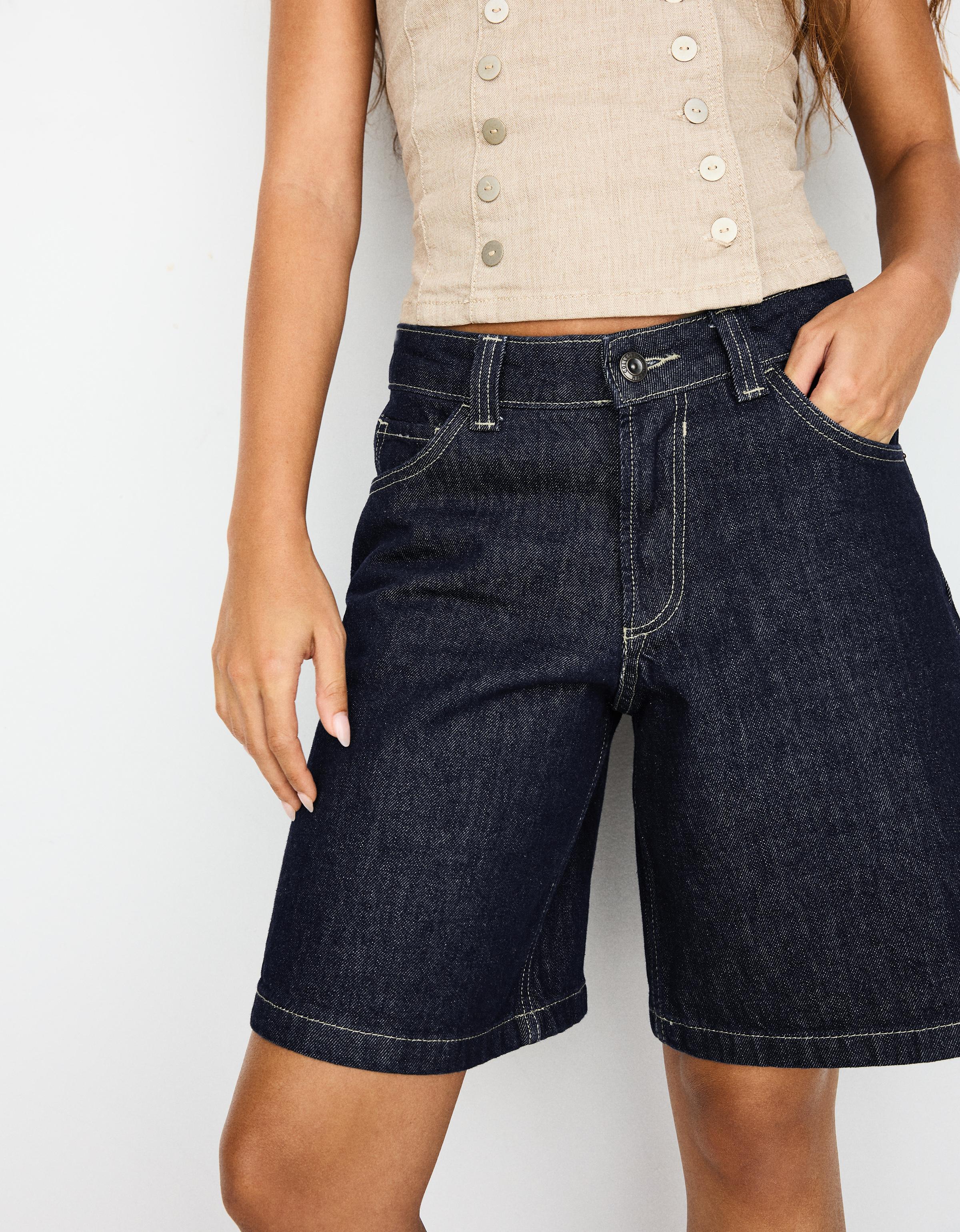 Baggy denim Bermuda shorts — Navy