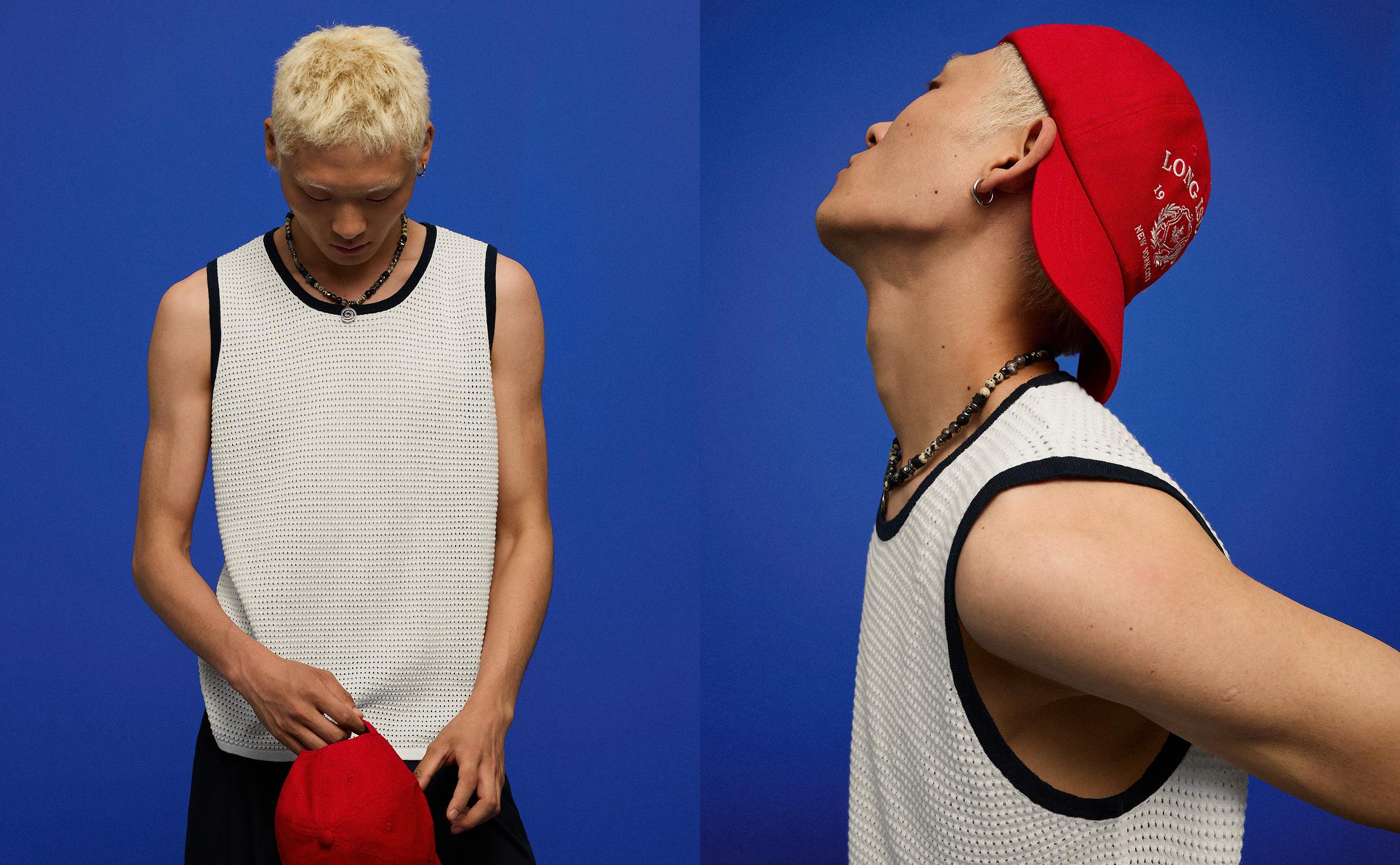 Contrast mesh vest top — Off white