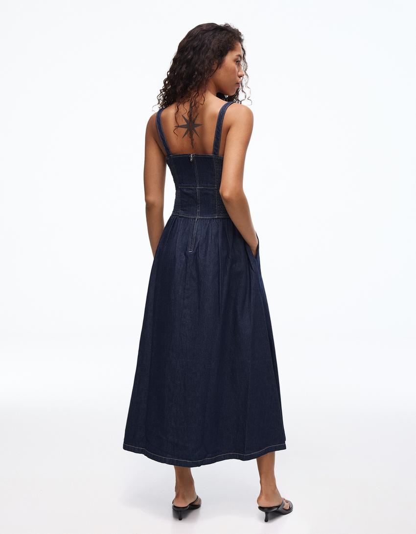 Maxi denim strappy dress-Navy