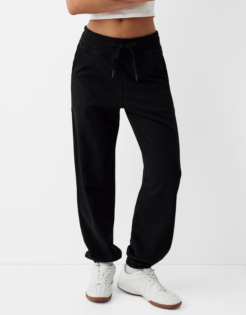 Pantalon jogger en molleton-Noir-1