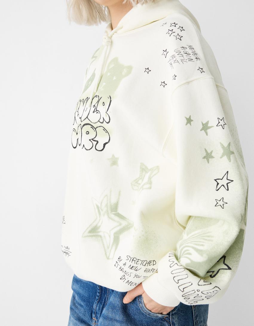 Sweat capuche imprimé-Écru-5