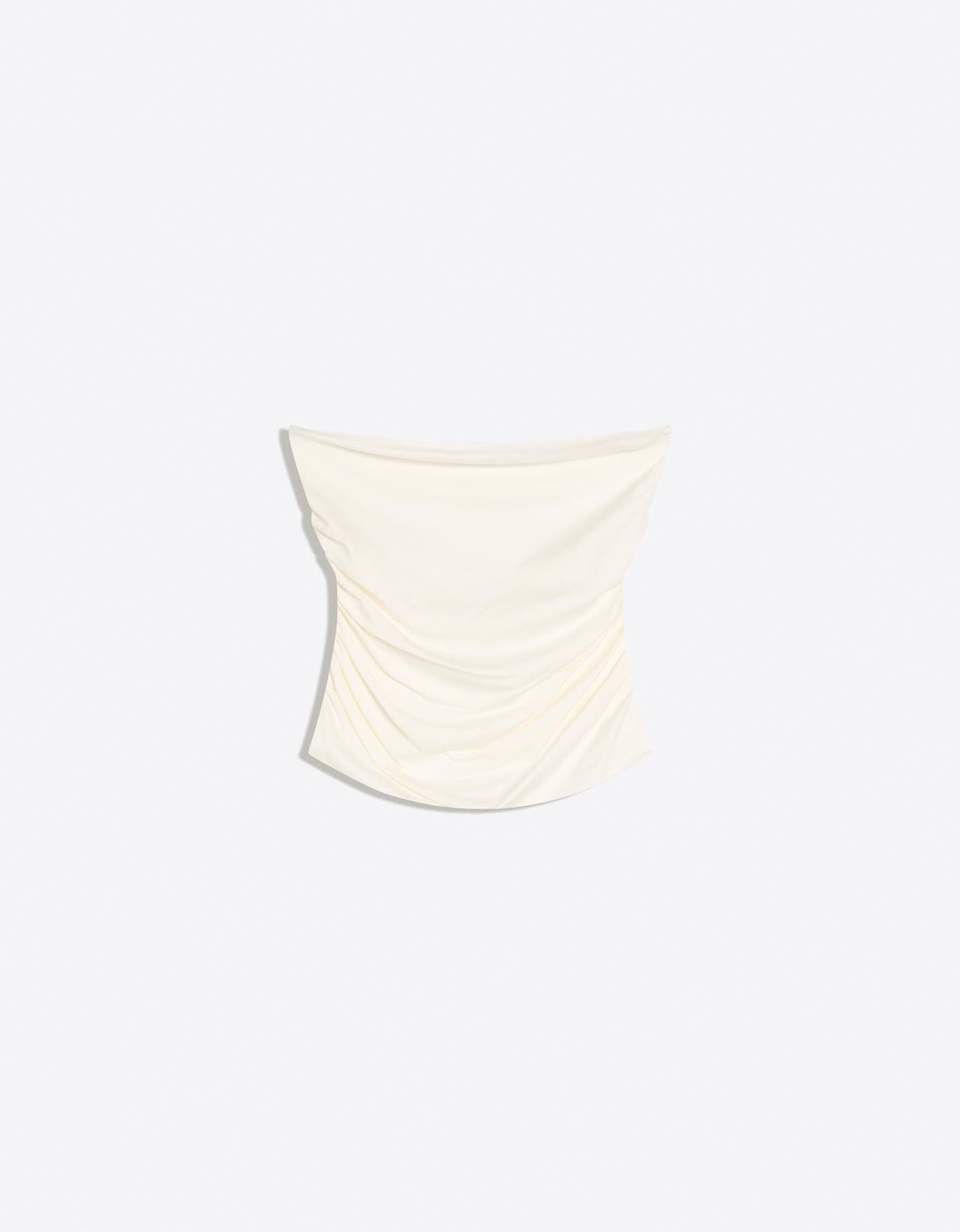 Ruched polyamide bandeau top — Off white