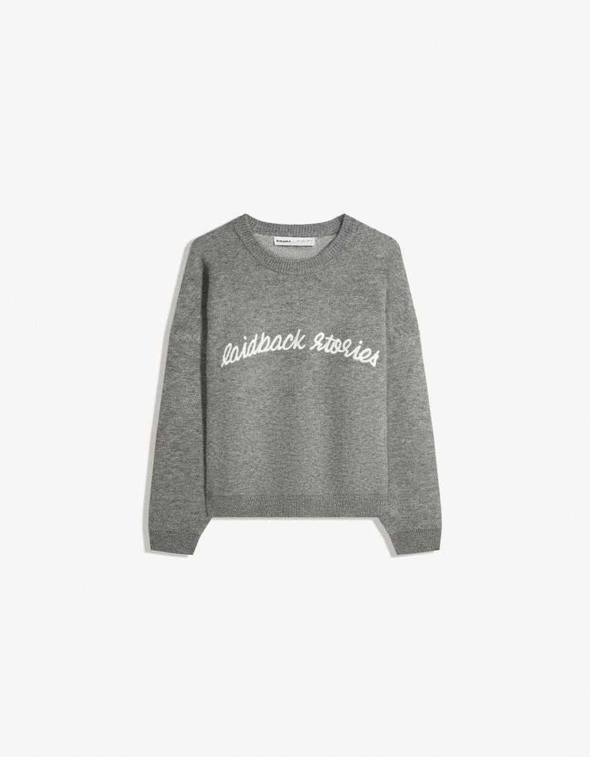 Jersey jacquard bordado-Gris