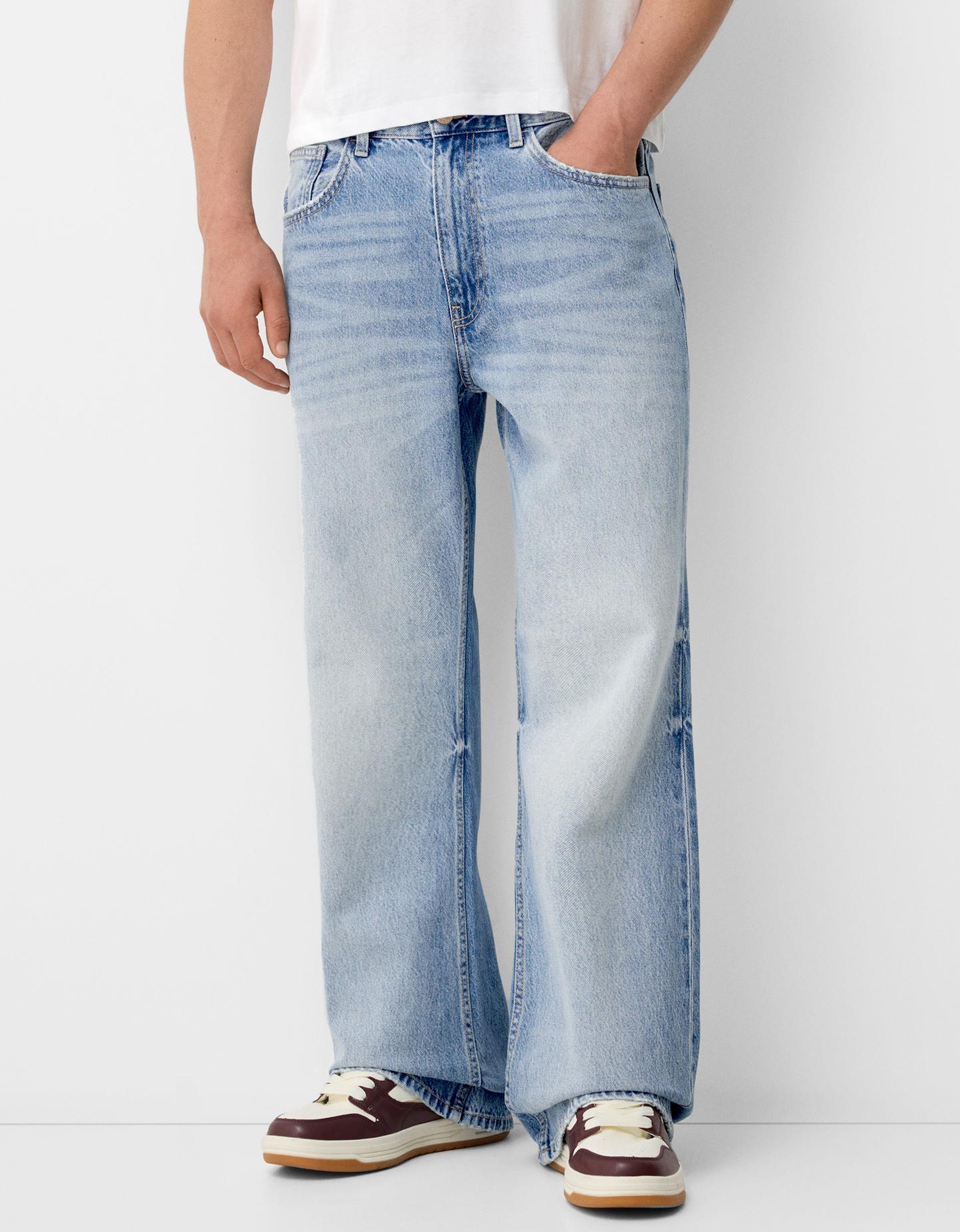 Bershka Jeans Flare Hombre 38 Azul Lavado