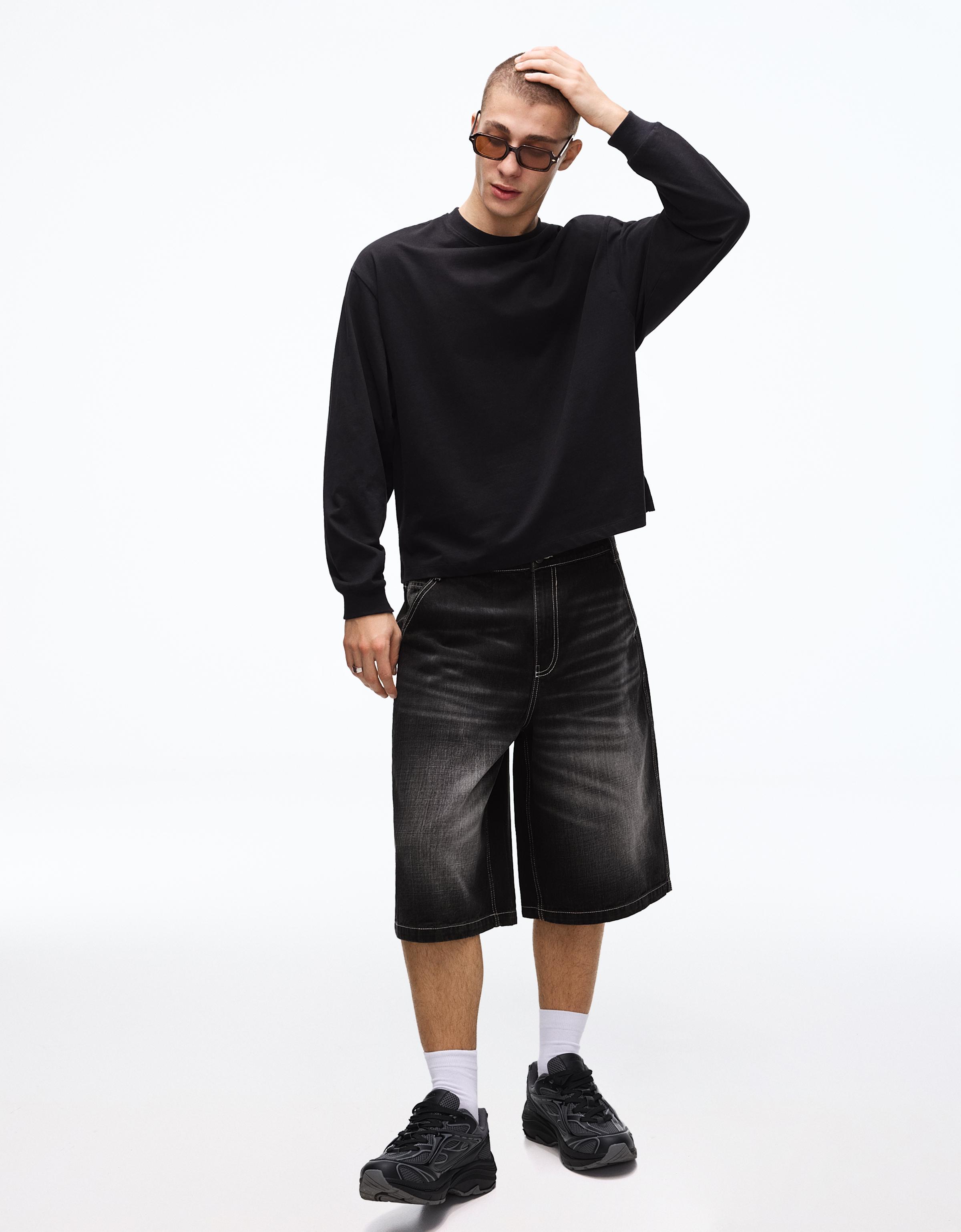 Bershka Denim-Skater-Bermudas Herren 32 Schwarz