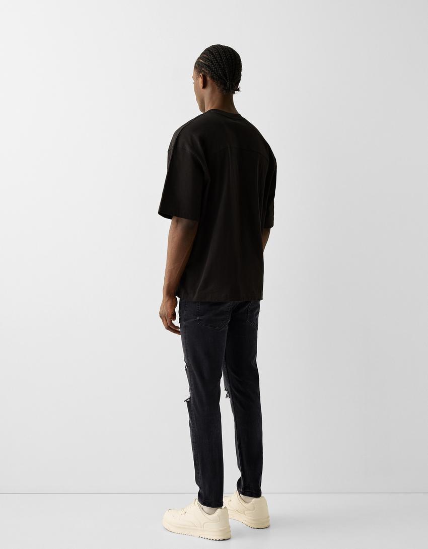 Jeans skinny fit rasgões salpicos-Preto-2