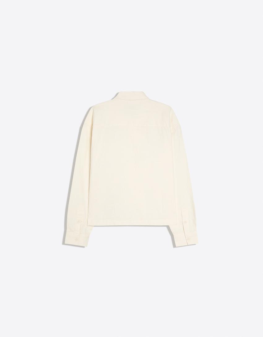 Zip-up overshirt with linen-White