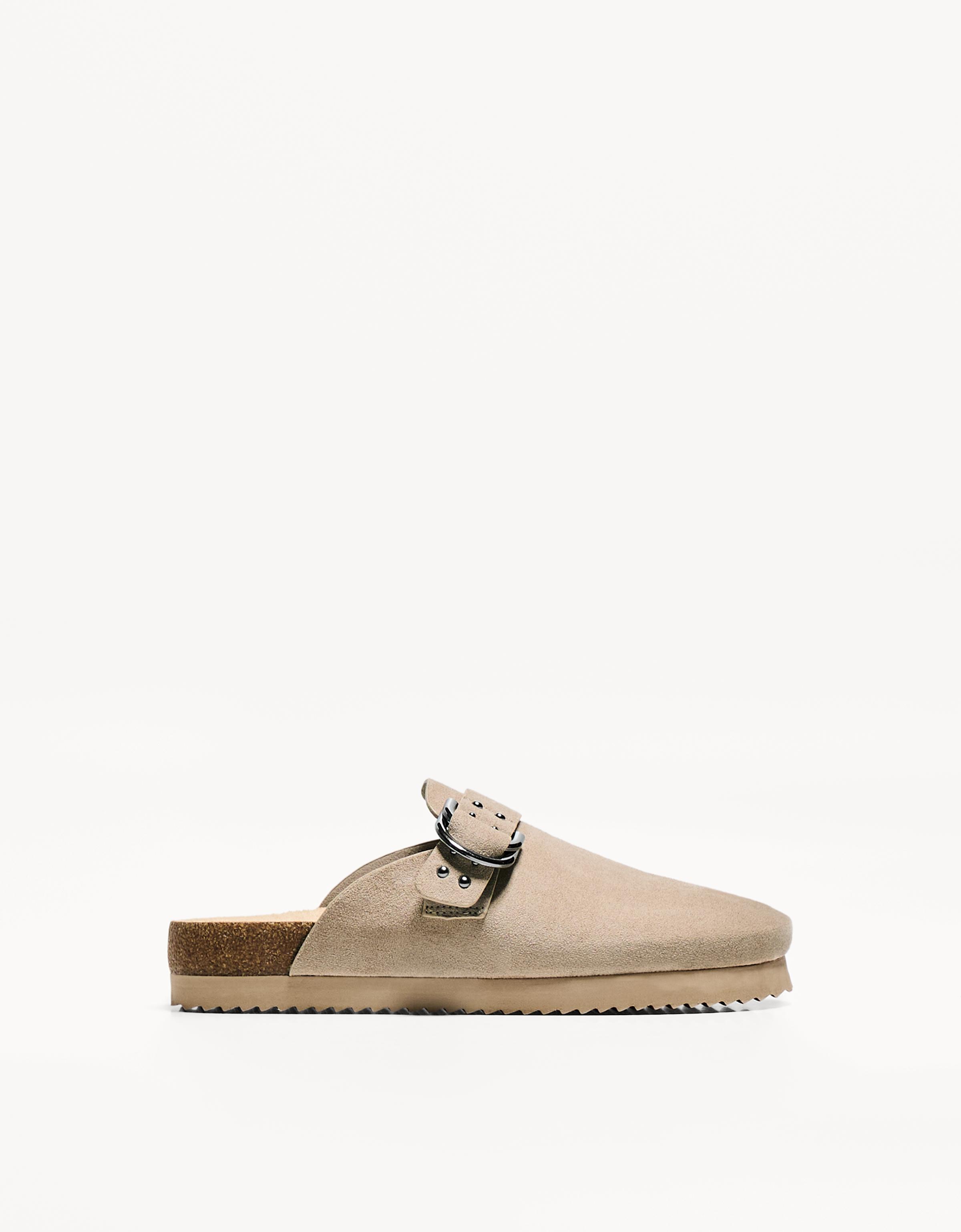 Bershka Clogs Mit Schnalle Und Nieten Damen 35 Taupe